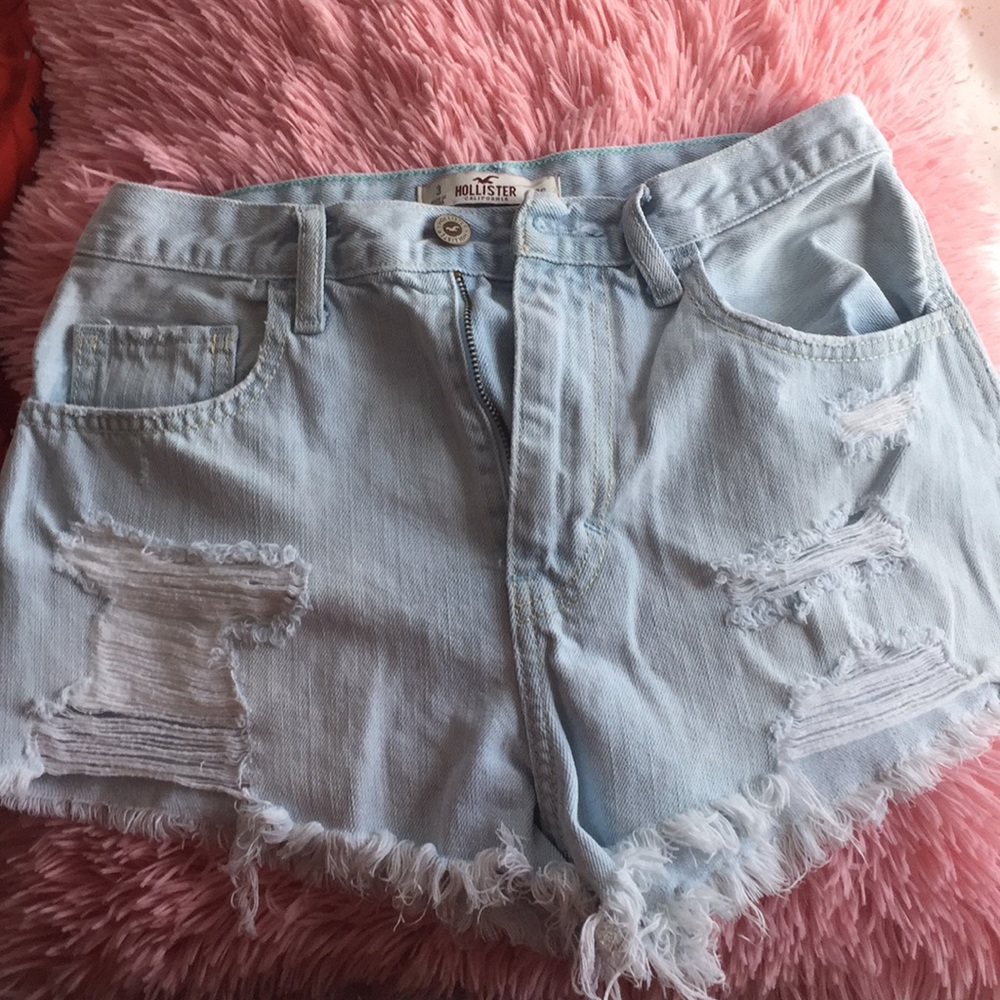Hollister Light Wash Frayed Jean Shorts